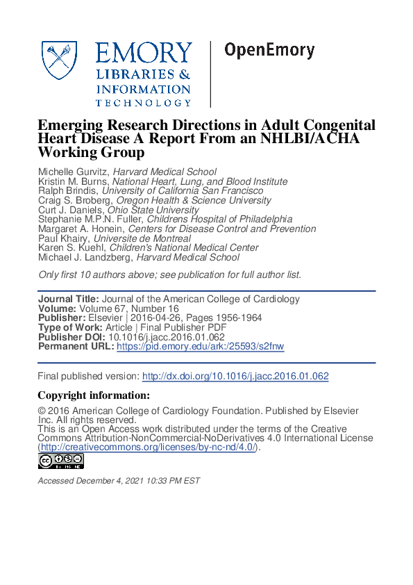(PDF) Emerging Research Directions in Adult Congenital Heart Disease: A ...