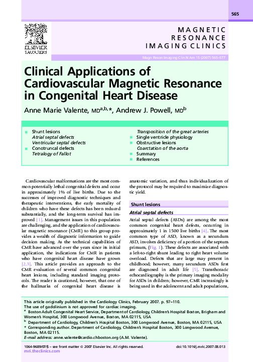 (PDF) Clinical Applications of Cardiovascular Magnetic Resonance in ...