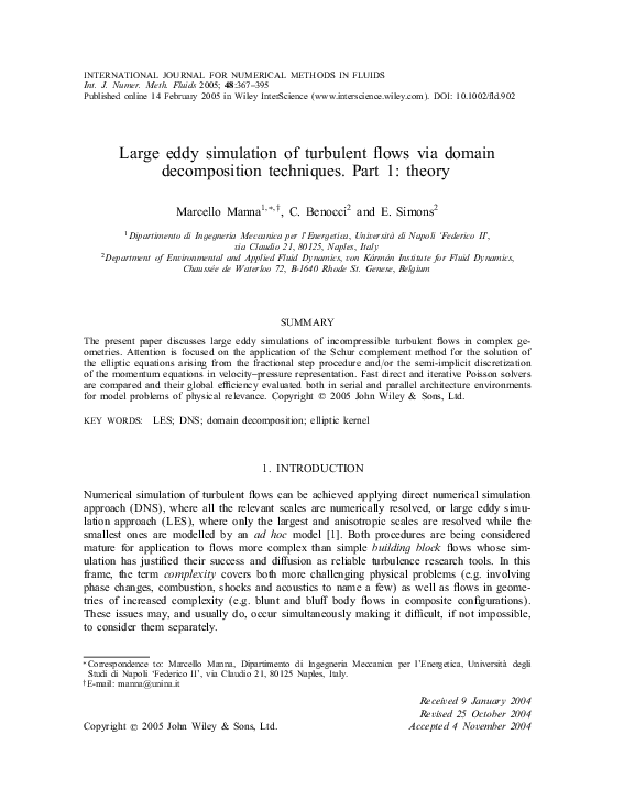 (PDF) Large eddy simulation of turbulent flows via domain decomposition ...