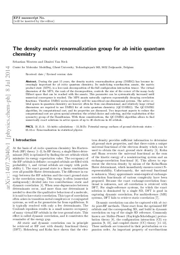 (PDF) The density matrix renormalization group for ab initio quantum ...