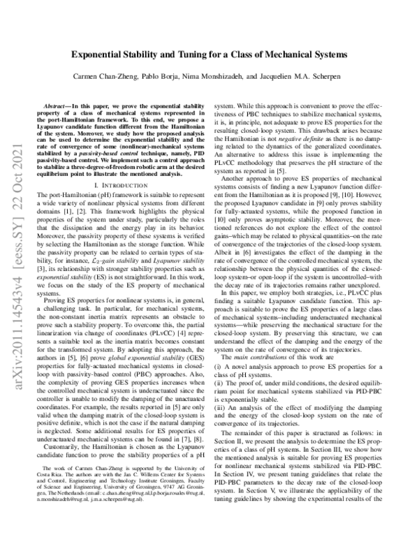 (PDF) Exponential Stability and Tuning for a Class of Mechanical Systems