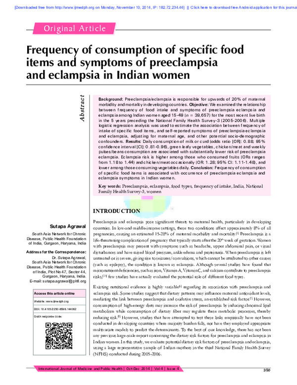 (PDF) Frequency of consumption of specific food items and symptoms of ... - Preeclampsia Symptoms And Spicy Food Consumption