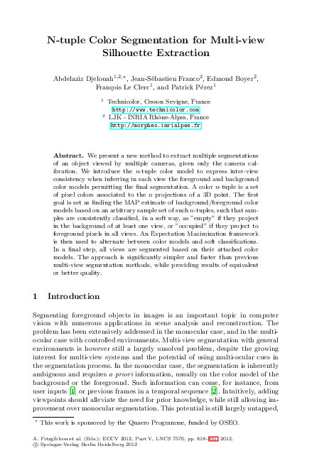 (PDF) N-Tuple Color Segmentation for Multi-View Silhouette Extraction