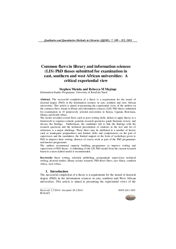 (PDF) Common flaws in library and information sciences (LIS) PhD theses ...