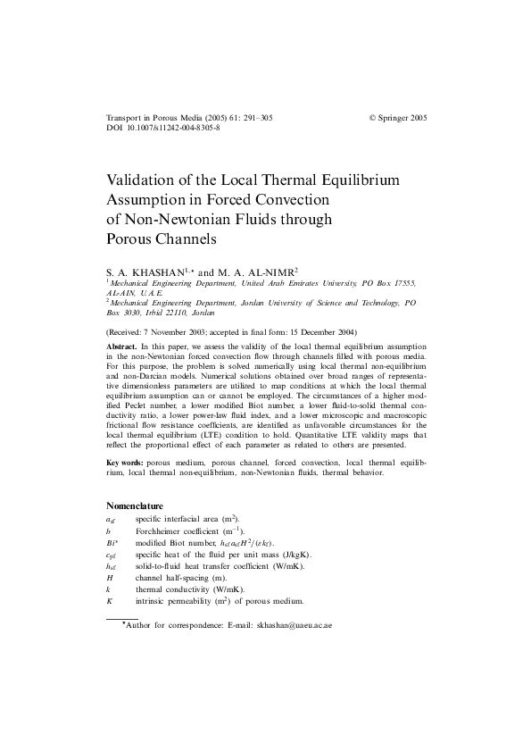 (PDF) Validation of the local thermal equilibrium assumption in forced ...