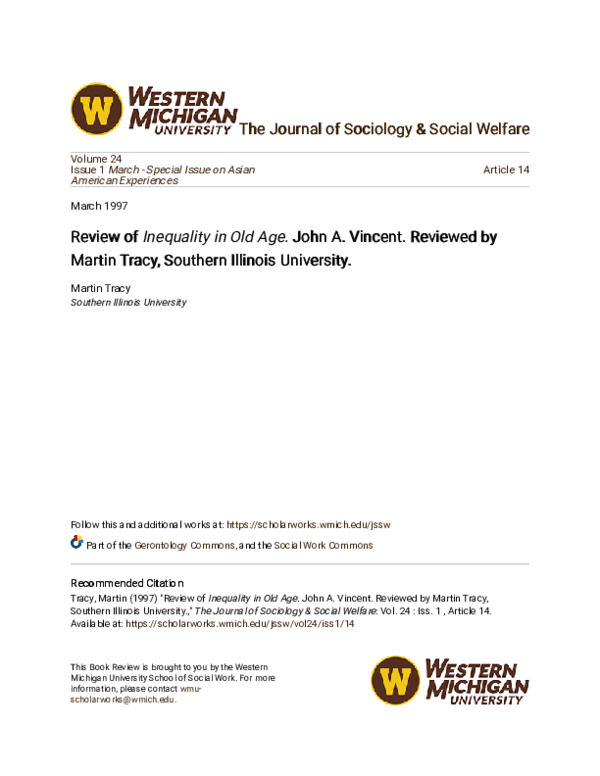 (PDF) Review of Inequality in Old Age. John A. Vincent. Reviewed by ...