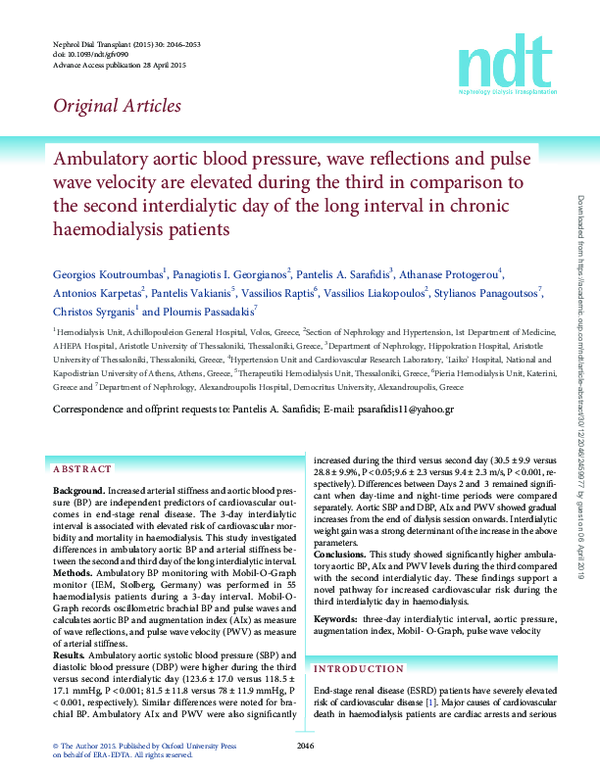 (PDF) Ambulatory aortic blood pressure, wave reflections and pulse wave ...