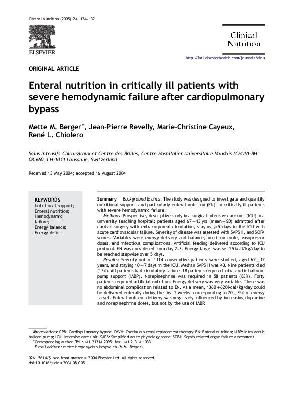 (PDF) Enteral nutrition in critically ill patients with severe ...