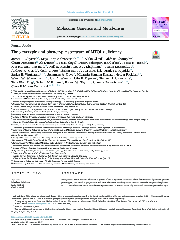 (PDF) The genotypic and phenotypic spectrum of MTO1 deficiency