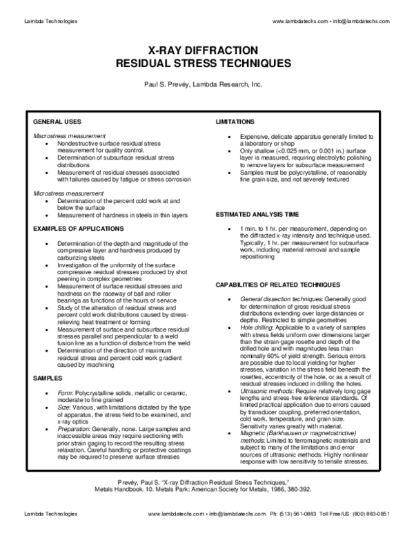 (PDF) X-Ray Diffraction Residual Stress Techniques