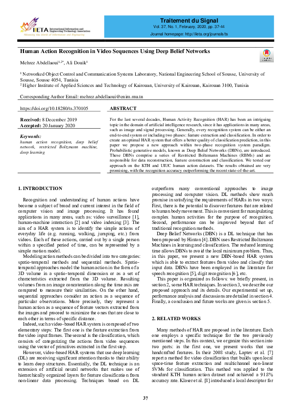 (PDF) Human Action Recognition in Video Sequences Using Deep Belief ...