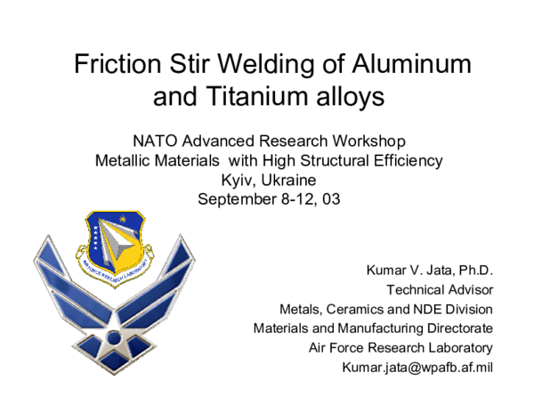(PDF) Friction Stir Welding of Aluminum and Titanium Alloys
