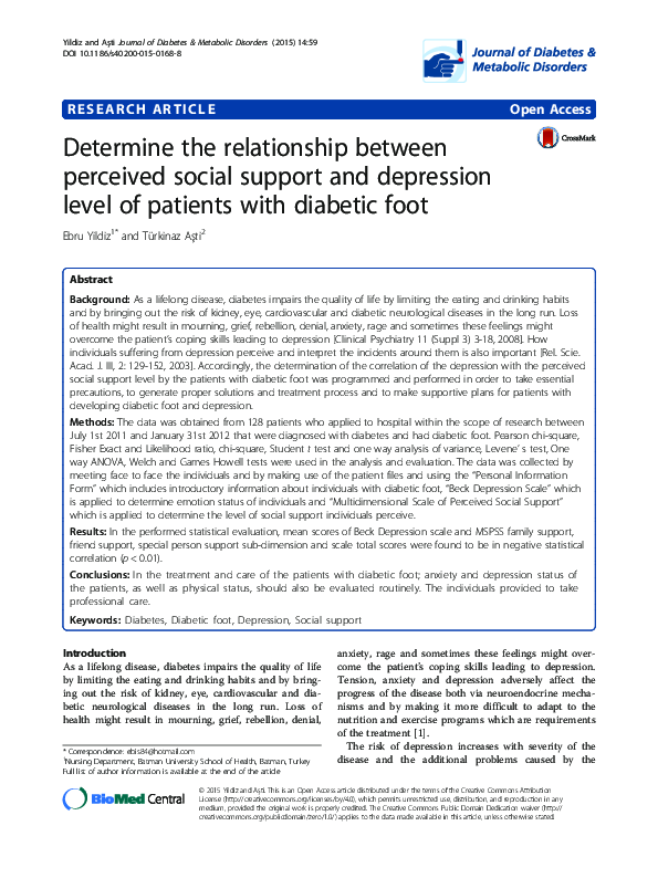 (PDF) Determine the relationship between perceived social support and ...