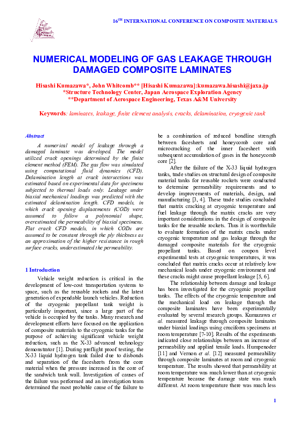 (PDF) Numerical Modeling of Gas Leakage Through Damaged Composite