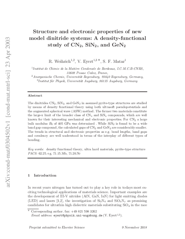(PDF) Structure and electronic properties of new model dinitride ...