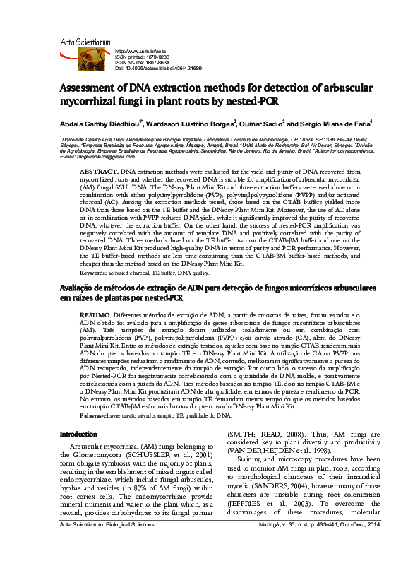 (PDF) Assessment of DNA extraction methods for detection of arbuscular ...