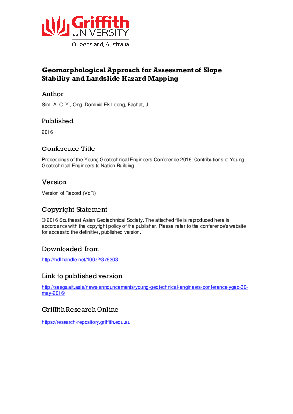 (PDF) Geomorphological Approach for Assessment of Slope Stability and ...