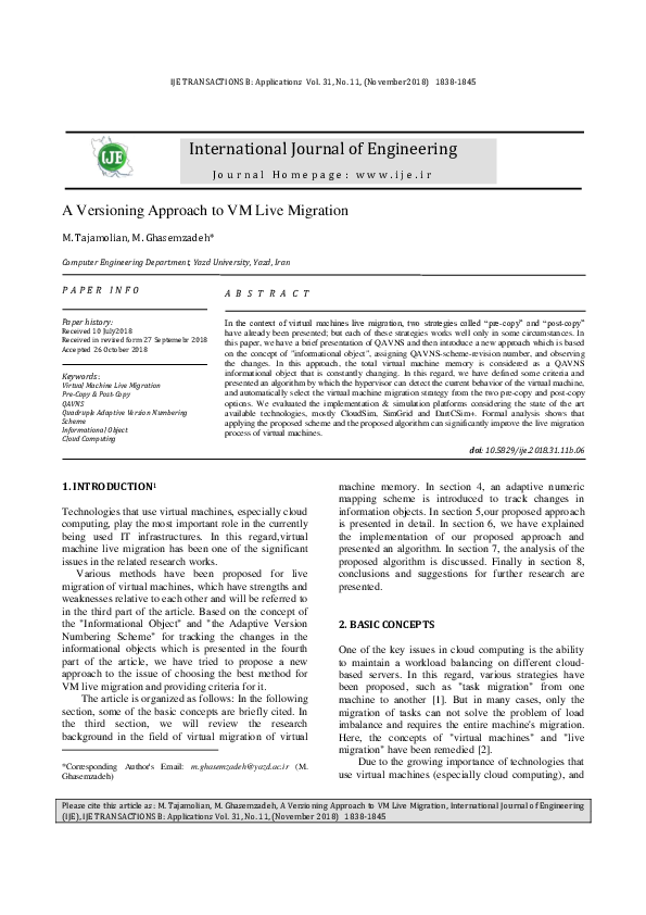 (PDF) A Versioning Approach to VM Live Migration