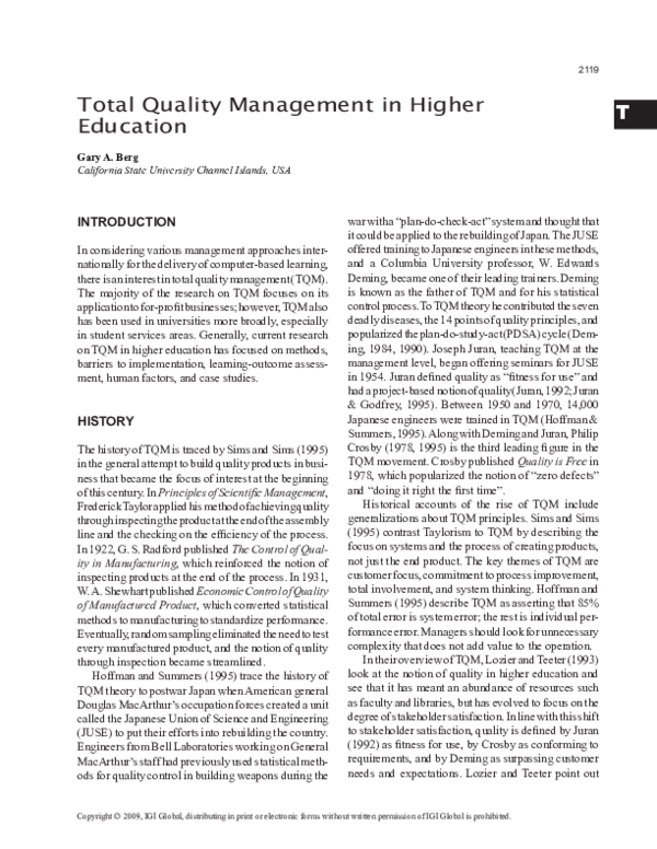 (PDF) Total Quality Management in Higher Education