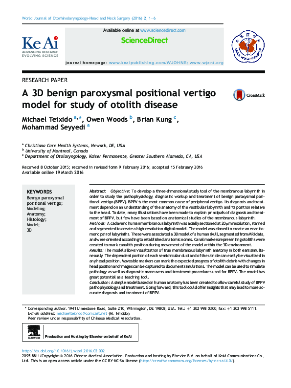 (PDF) A 3D benign paroxysmal positional vertigo model for study of ...