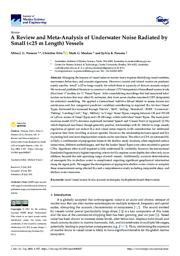(PDF) A Review and Meta-Analysis of Underwater Noise Radiated by Small ...
