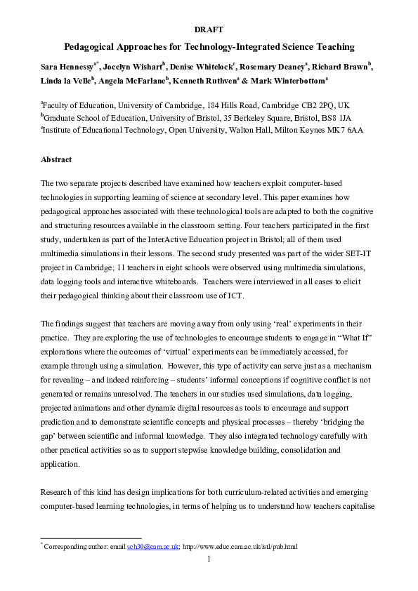 (PDF) Pedagogical approaches for technology-integrated science teaching