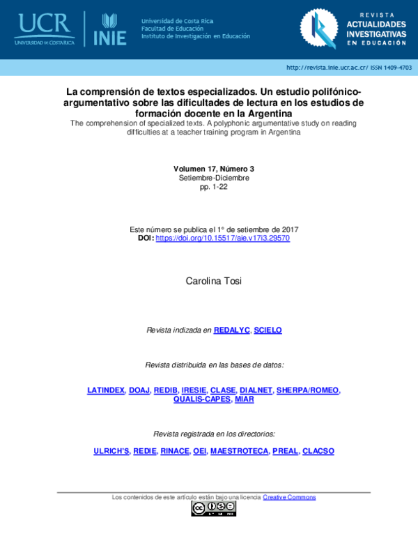 (PDF) La comprensión de textos especializados. Un estudio polifónico