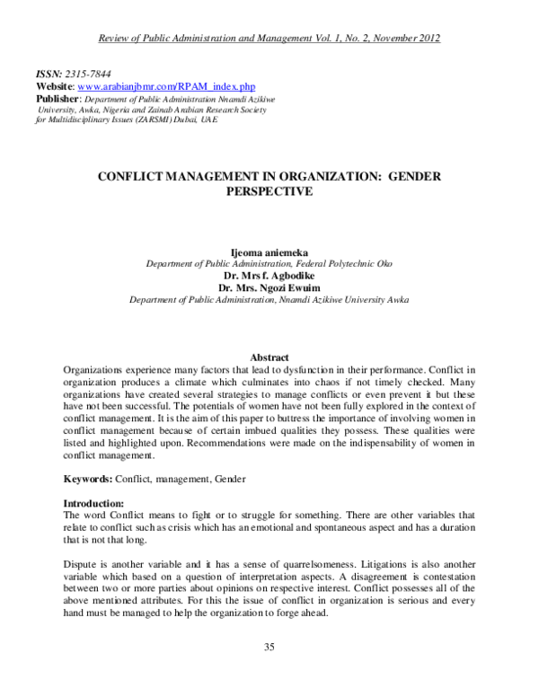 (PDF) Conflict Management in Organization: Gender Perspective