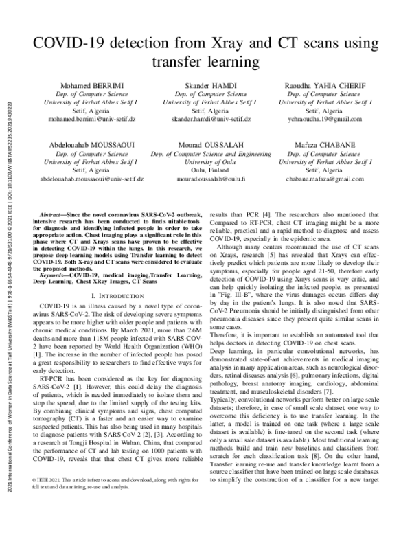 (PDF) COVID-19 detection from Xray and CT scans using transfer learning