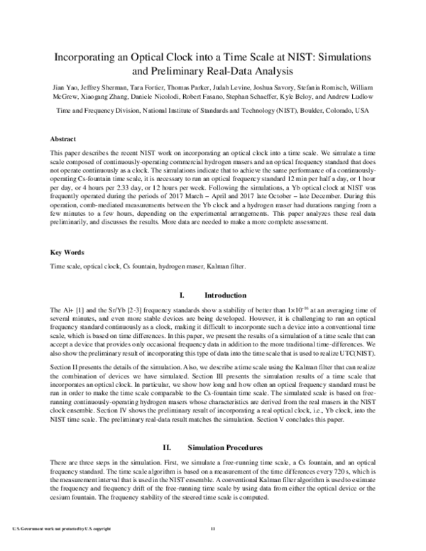 (PDF) Incorporating an Optical Clock into a Time Scale at NIST