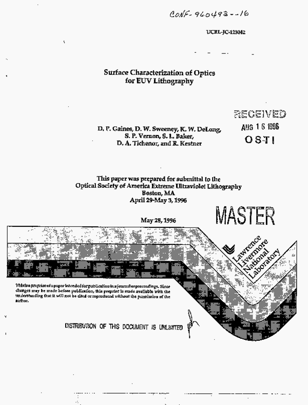 (PDF) Surface characterization of optics for EUV lithography