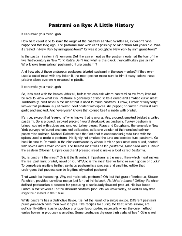 (PDF) Pastrami on Rye A Little History Bert Sackman Academia.edu