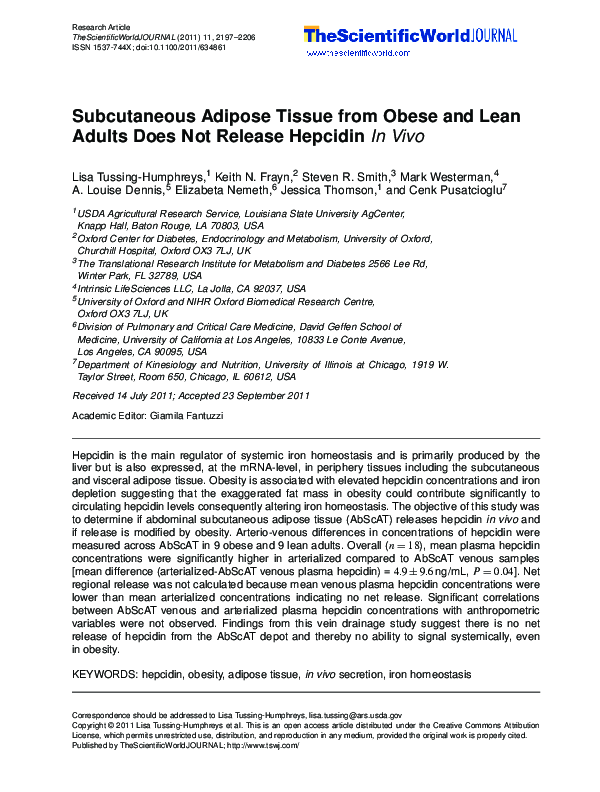 (PDF) Subcutaneous Adipose Tissue from Obese and Lean Adults Does Not ...