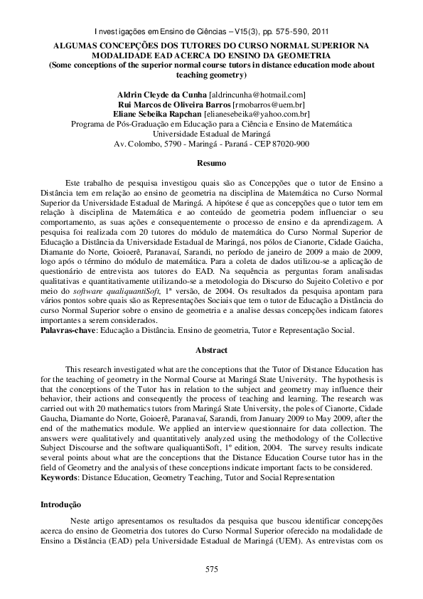 (PDF) Algumas Concepções Dos Tutores Do Curso Normal Superior Na ...
