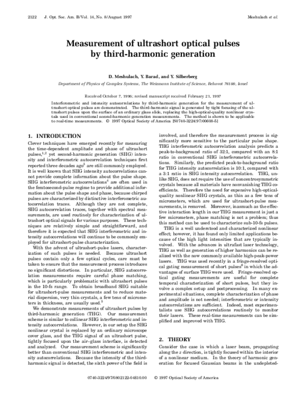(PDF) Measurement of ultrashort optical pulses by third-harmonic generation