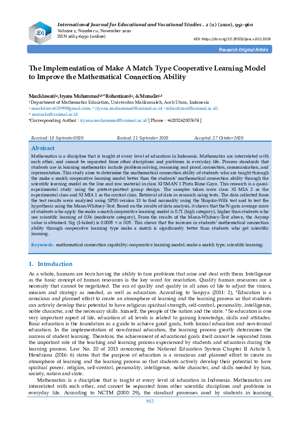 (PDF) The Implementation of Make A Match Type Cooperative Learning ...