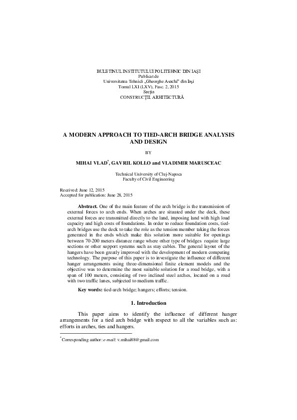 (PDF) A Modern Approach to Tied-Arch Bridge Analysis and Design