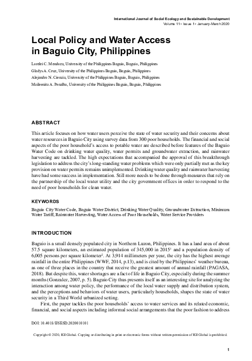 (PDF) Local Policy and Water Access in Baguio City, Philippines
