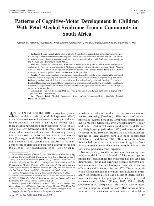 (PDF) Patterns of Cognitive-Motor Development in Children With Fetal ...