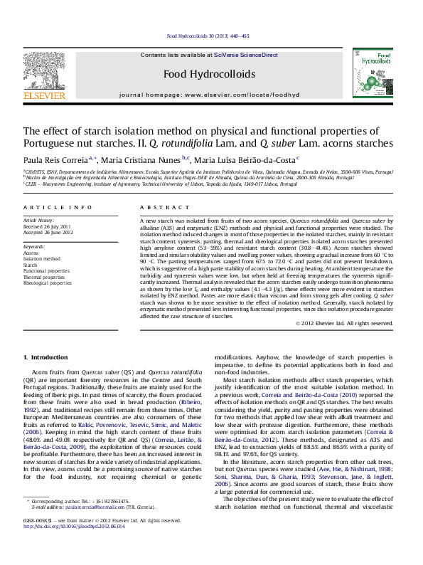 (PDF) The effect of starch isolation method on physical and functional ...