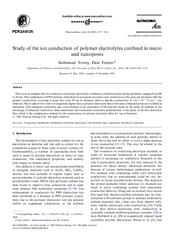 (PDF) Study of the ion conduction of polymer electrolytes confined in ...