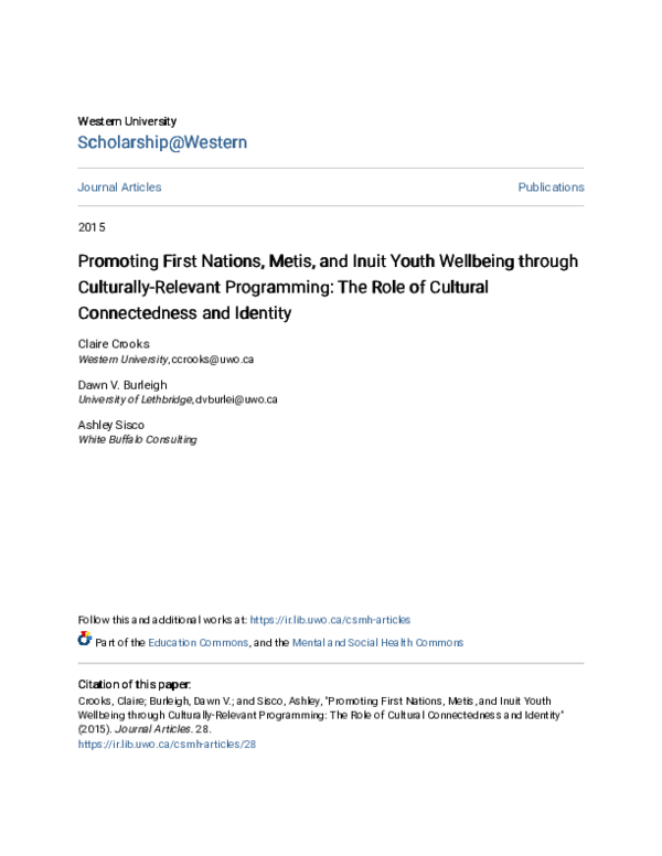 (PDF) Promoting First Nations, Metis, and Inuit Youth Wellbeing through ...