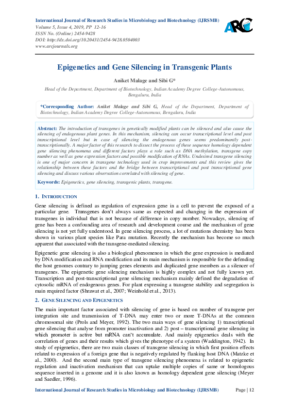 (PDF) Epigenetics and Gene Silencing in Transgenic Plants