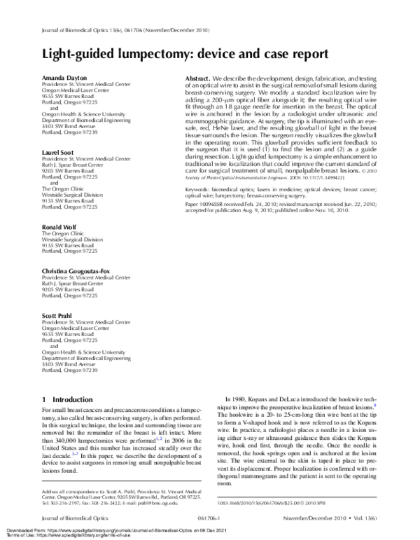 (PDF) Lightguided lumpectomy device and case report Laurel Soot Academia.edu