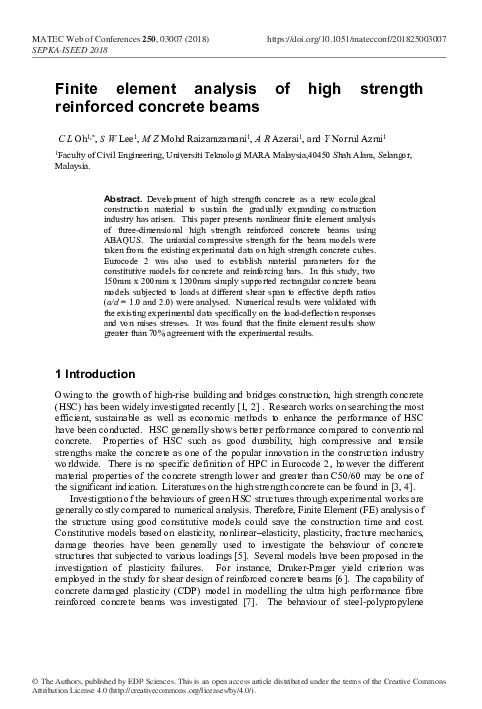 (PDF) Finite element analysis of high strength reinforced concrete beams
