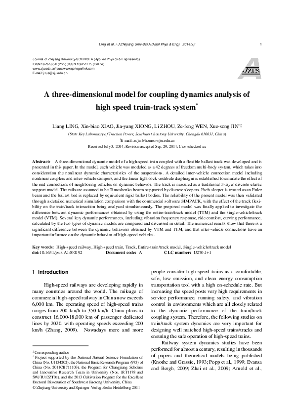 (PDF) A 3D model for coupling dynamics analysis of high-speed train ...