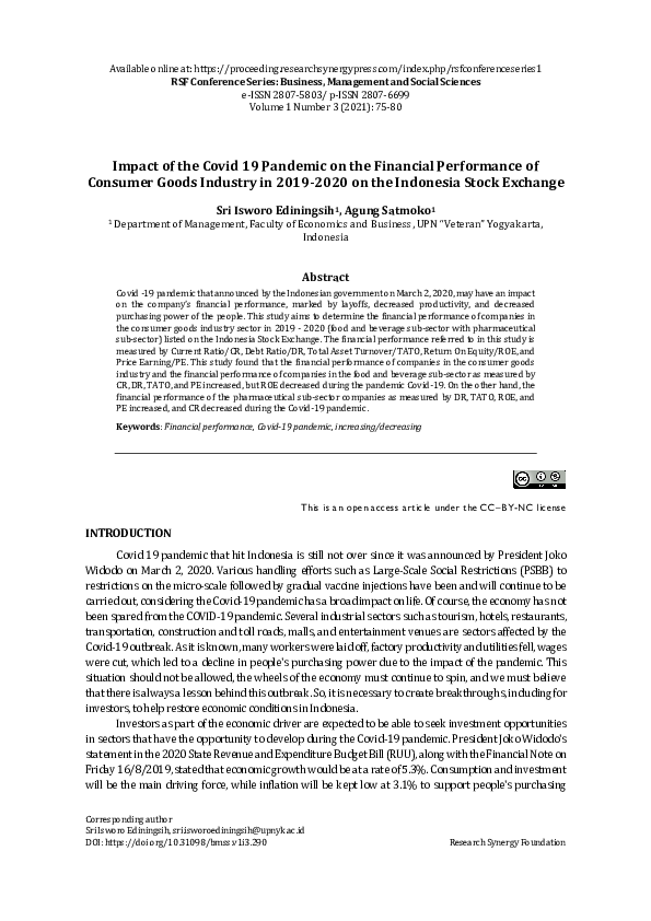 (PDF) Impact of the Covid 19 Pandemic on the Financial Performance of ...