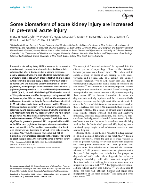 (PDF) Some biomarkers of acute kidney injury are increased in pre-renal ...
