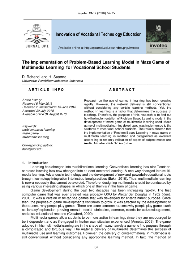 (PDF) The Implementation of Problem Based Learning Model Using the ...
