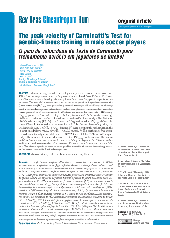 (PDF) The peak velocity of Carminatti’s Test for aerobic-fitness ...